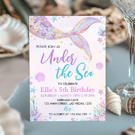 Invitación Cumpleaños de la sirena rosa bajo el Chica marino