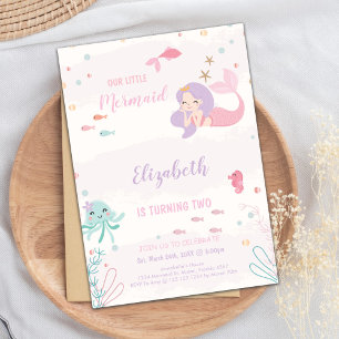 Invitación Cumpleaños de la sirena rosa del personalizable