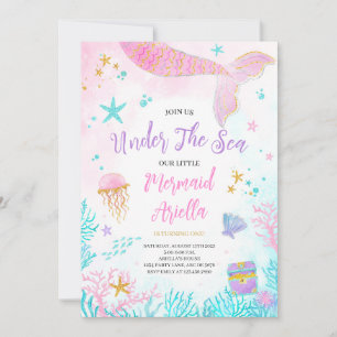 Invitación Cumpleaños de la sirena rosa mágica