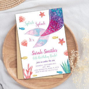 Invitación Cumpleaños de la sirena rosa oscura del personaliz