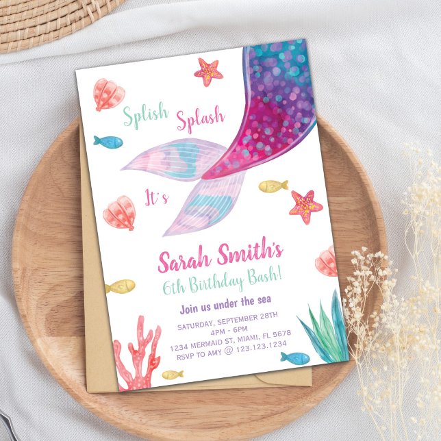 Invitación Cumpleaños de la sirena rosa oscura del personaliz (Dark Pink Mermaid Tail Birthday Invitation)