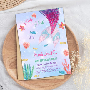 Invitación Cumpleaños de la sirena rosa oscuro del personaliz