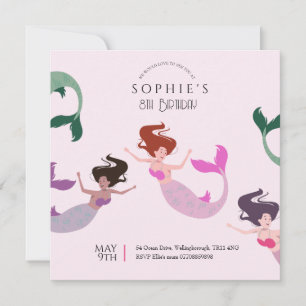 Invitación Cumpleaños de la sirena rosada bajo el mar