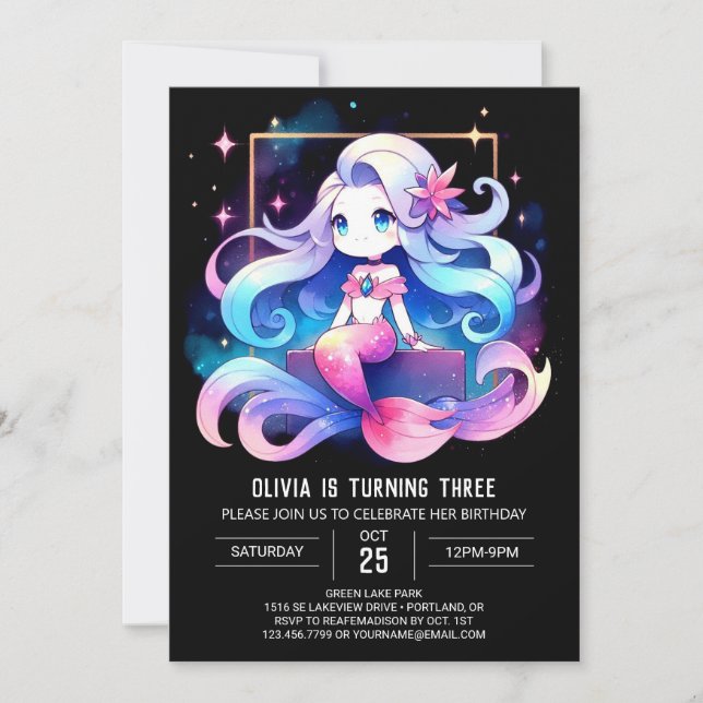 Invitación Cumpleaños de la sirena simple personalizado (Anverso)