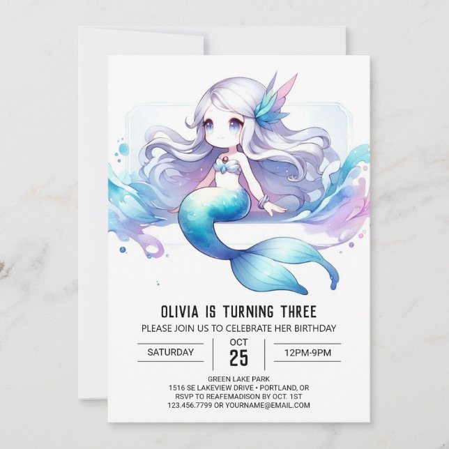 Invitación Cumpleaños de la sirena submarina dulce (Anverso)