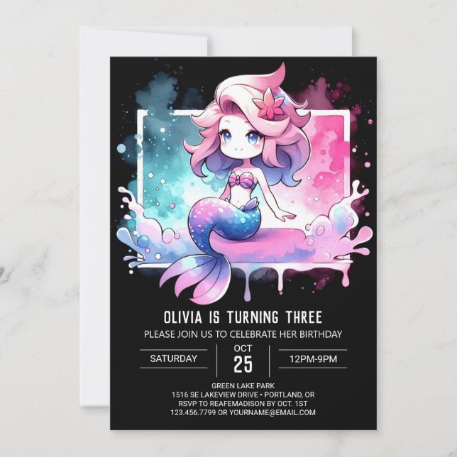 Invitación Cumpleaños de la sirena submarina moderna (Anverso)