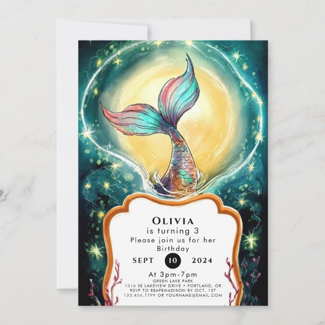 Invitación Cumpleaños de la sirena submarina simple (Anverso)