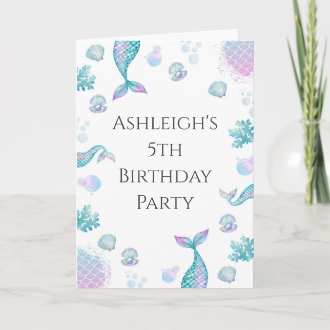 Invitación Cumpleaños de la sirena turquesa (Anverso)