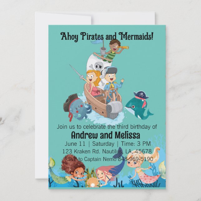 Invitación Cumpleaños de la Sirena y de los Piratas (Anverso)