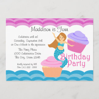 Invitación Cumpleaños de la sirena y los pasteles