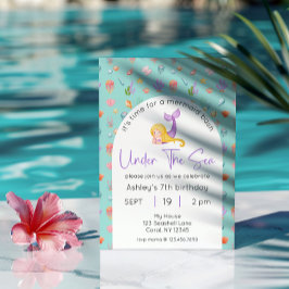 Invitación Cumpleaños De La Sirenita Bajo La Foto Del Mar