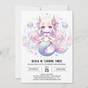 Invitación Cumpleaños de la Sirenita Elegante Digital