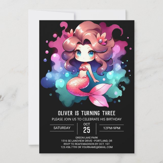 Invitación Cumpleaños de la Sirenita Náutica Simple (Anverso)