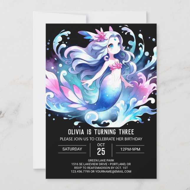 Invitación Cumpleaños de la Sirenita Náutica Simple (Anverso)
