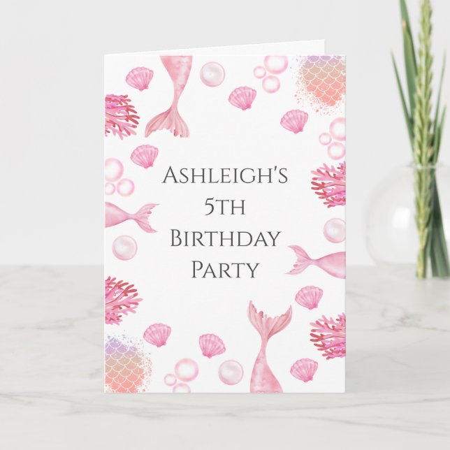 Invitación Cumpleaños de la Sirenita Rosada Coral (Anverso)