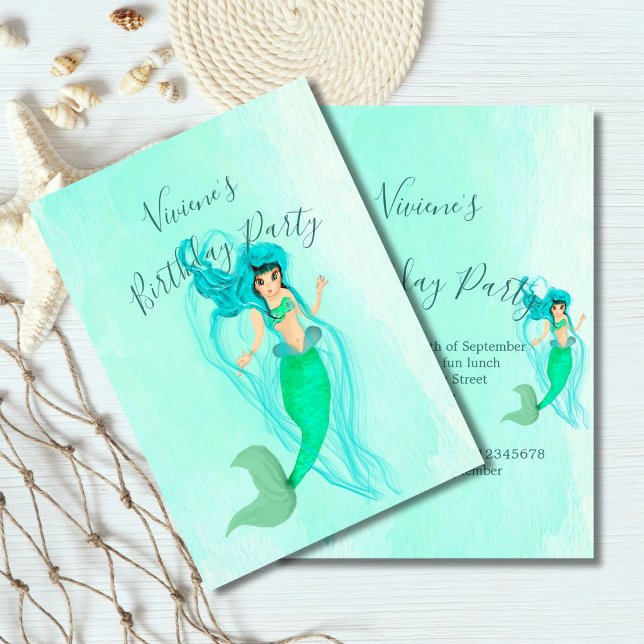 Invitación Cumpleaños de la Sirenita Verde Tail Girly (Subido por el creador)