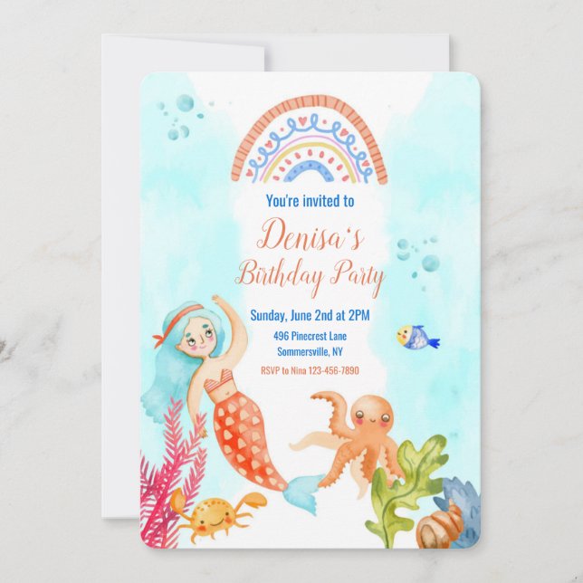 Invitación Cumpleaños de la Sirenita y los Amigos (Anverso)