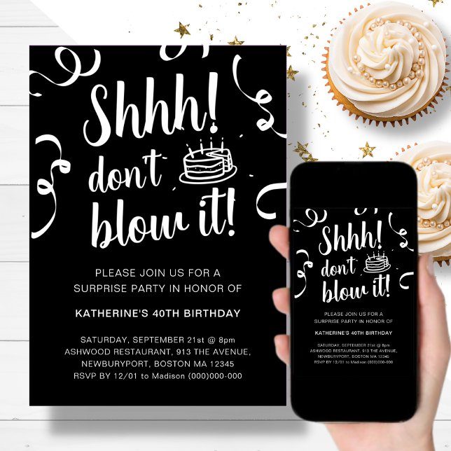 Invitación Cumpleaños de la sorpresa negra | No soplar la inv (Subido por el creador)