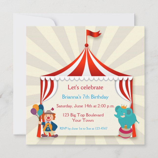 Invitación Cumpleaños de la tienda de circo (Anverso)