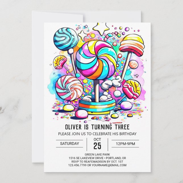 Invitación Cumpleaños de la Tierra de Candy Arcoiris (Anverso)