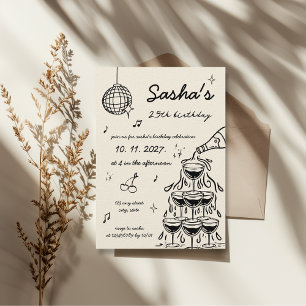 Invitación Cumpleaños de la Torre Retro Champagne ilustrada a
