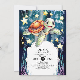 Invitación Cumpleaños de la tortuga de los niños mágicos