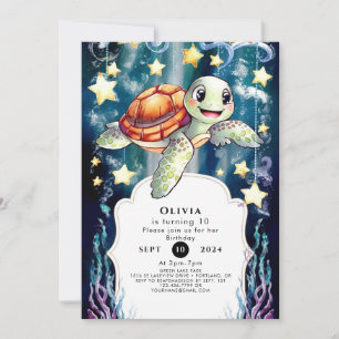 Invitación Cumpleaños de la tortuga de los niños mágicos