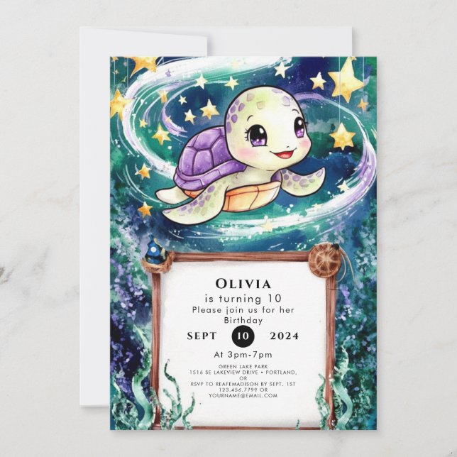 Invitación Cumpleaños de la tortuga de los niños náuticos mág (Anverso)