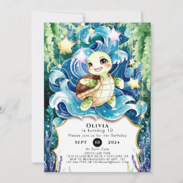Invitación Cumpleaños de la tortuga infantil caprichosa