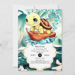Invitación Cumpleaños de la Tortuga Marina Pastel