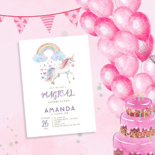 Invitación Cumpleaños de la unicornio mágica de color arcoiri