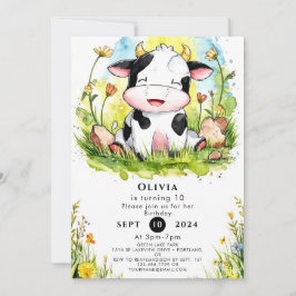 Invitación Cumpleaños de la vaca acuarela simple
