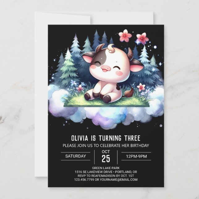 Invitación Cumpleaños de la vaca caprichosa en línea (Anverso)
