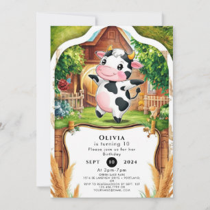Invitación Cumpleaños de la vaca de Barnyard mágica