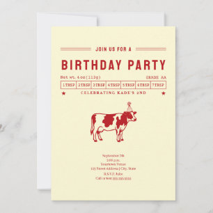 Invitación Cumpleaños de la Vaca de Mantequilla Rojo
