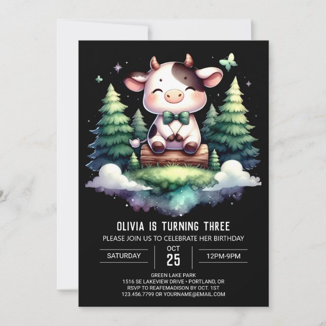 Invitación Cumpleaños de la vaca Personalizado Farmyard (Anverso)