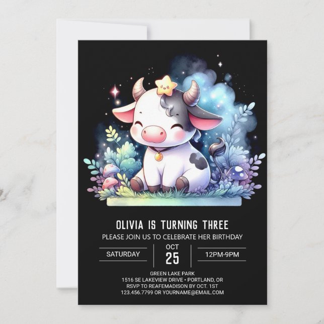 Invitación Cumpleaños de la vaca Personalizado Rusa (Anverso)