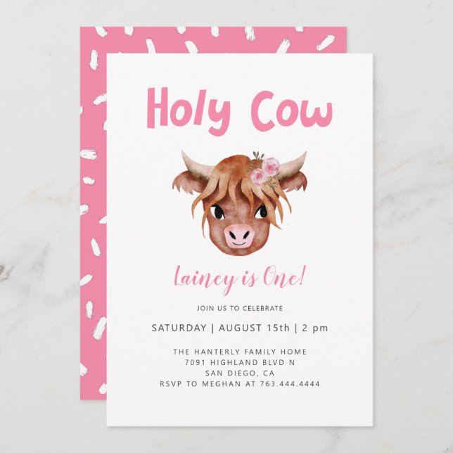 Invitación Cumpleaños de la vaca sagrada Chica de la vaca Hig (Anverso / Reverso)