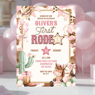 Invitación Cumpleaños de la vaquera rosa primer rodeo