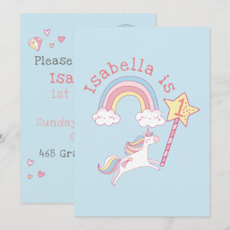 Invitación Cumpleaños de la varita mágica unicornio colorida