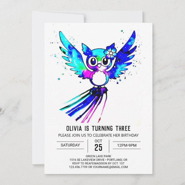 Invitación Cumpleaños de la Whimsical Lechuza Digital Woodlan (Anverso)
