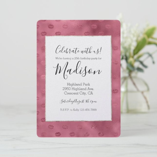 Invitación Cumpleaños de Labios Glamurosos Rosados (Anverso de pie)