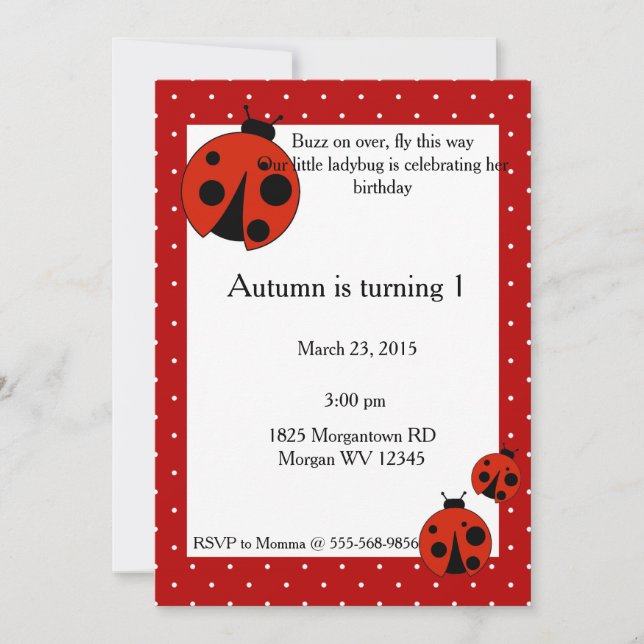 Invitación Cumpleaños de Lady Bug (Anverso)