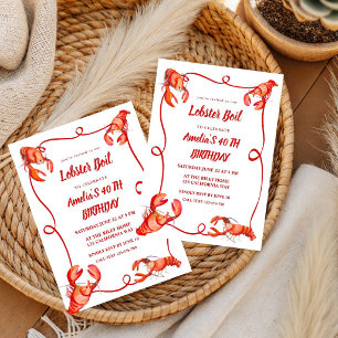 Invitación Cumpleaños de langosta hervida acuarela dibujada a