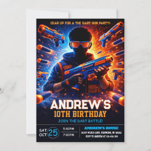 Invitación Cumpleaños de Lanzador de Dardos Nerf de Batalla P