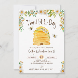 Invitación Cumpleaños de las abejas con burbujas, gemelos, te