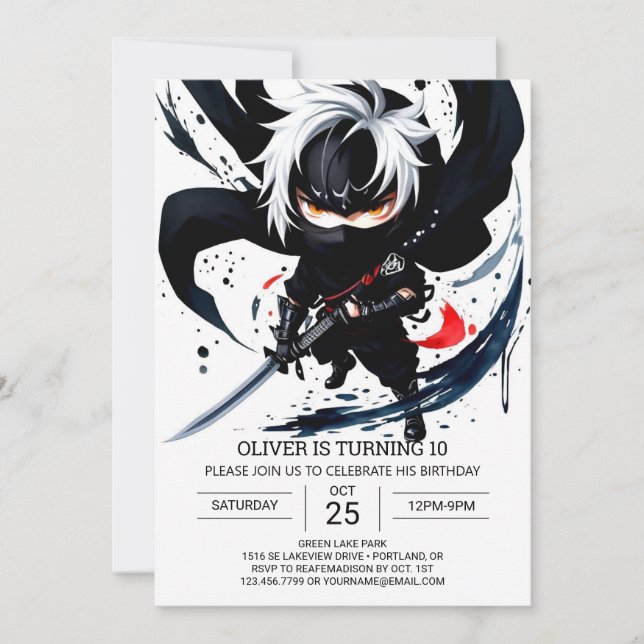 Invitación Cumpleaños de las Artes Marciales de Ninja persona (Anverso)