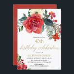 Invitación cumpleaños de las bayas florales verdes rojas de l<br><div class="desc">Para una personalización más avanzada de este diseño,  simplemente seleccione el botón "Personalizar It" de arriba.</div>