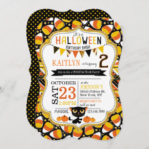 Invitación Cumpleaños de las calabazas del gato negro de las