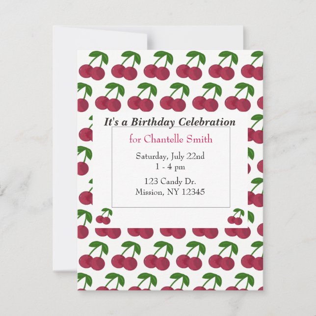 Invitación Cumpleaños de las cerezas de verano (Anverso)